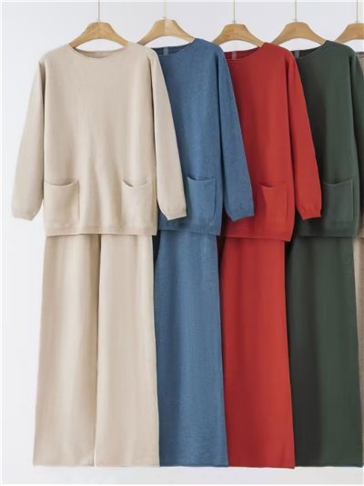 Conjunto Jersey soft bolsillos + Pantalón wide leg