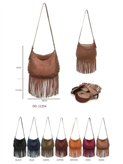 Bolso bandolera flecos tachuelas