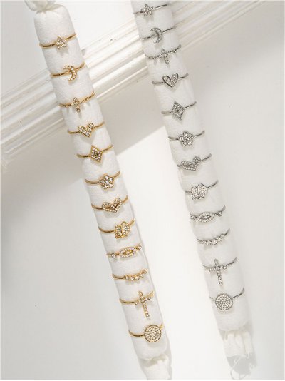 Conjunto de 12 anillos con circonitas - Acero inoxidable - Expositor incluido 2