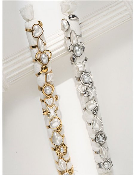 Conjunto de 12 anillos con perlas - Acero inoxidable - Expositor incluido