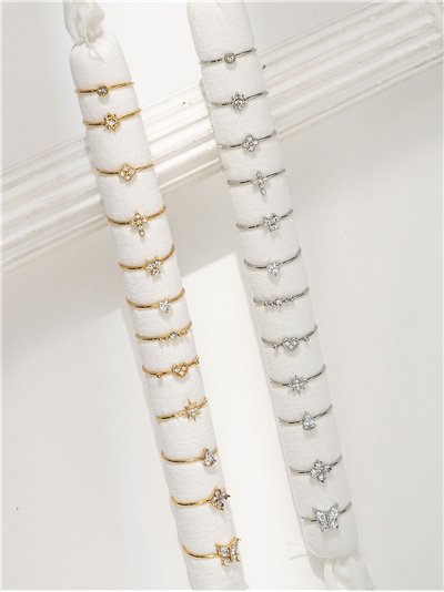 Conjunto de 12 anillos con circonitas - Acero inoxidable - Expositor incluido 2