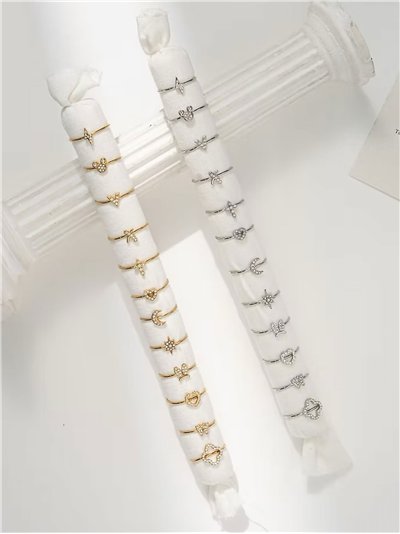 Conjunto de 12 anillos con circonitas - Acero inoxidable - Expositor incluido
