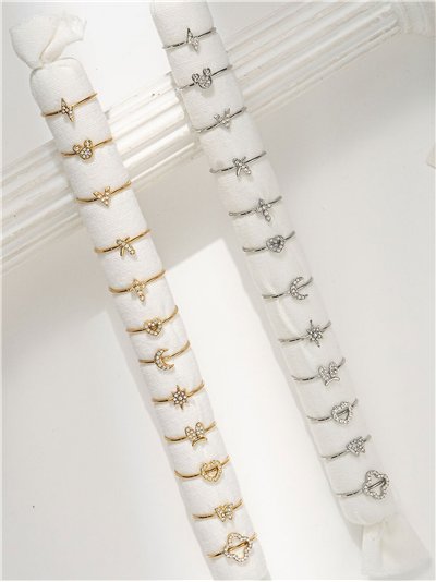 Conjunto de 12 anillos con circonitas - Acero inoxidable - Expositor incluido 2