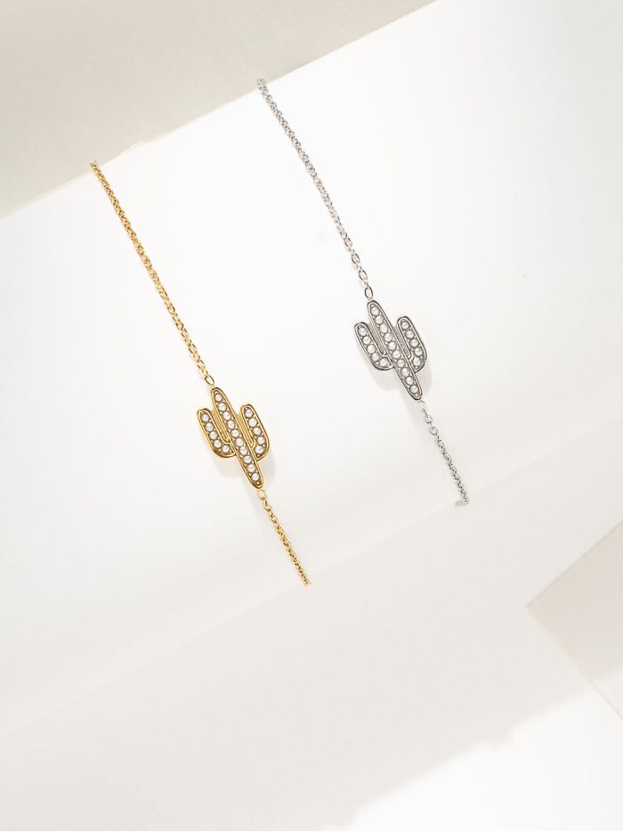 Pulsera cadena cactus perlas - Acero inoxidable