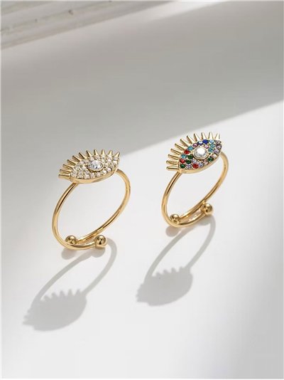 Anillo ojo con circonitas - Acero inoxidable