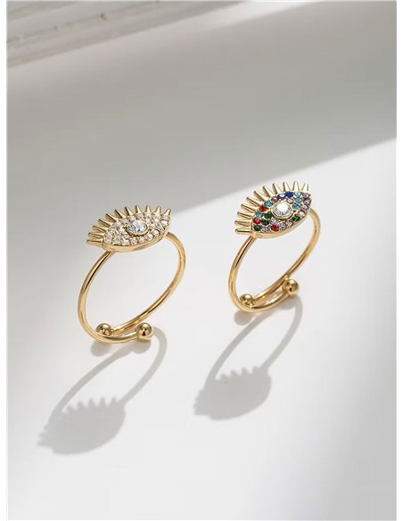 Anillo ojo con circonitas - Acero inoxidable