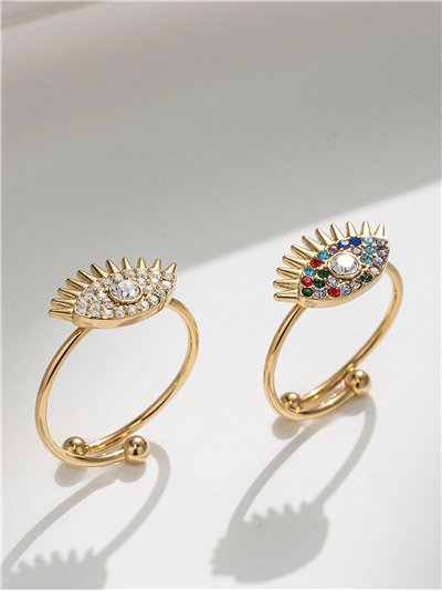 Anillo ojo con circonitas - Acero inoxidable 2