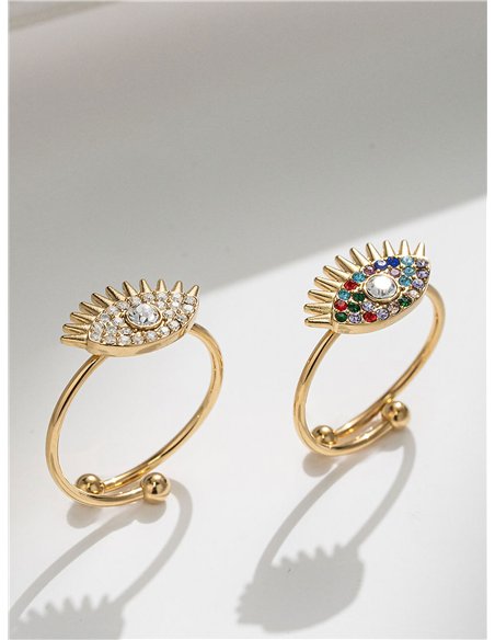 Anillo ojo con circonitas - Acero inoxidable