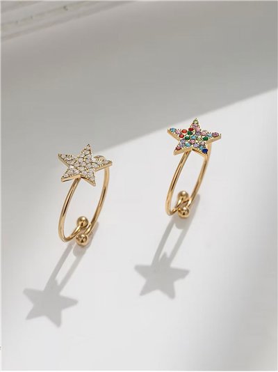 Anillo estrella con circonitas - Acero inoxidable