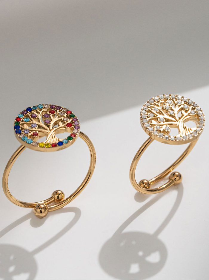 Anillo árbol de la vida con circonitas - Acero inoxidable