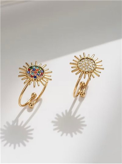 Anillo sol radiante con circonitas - Acero inoxidable