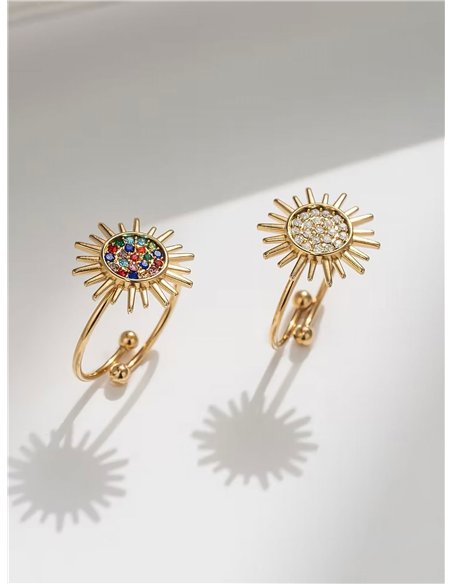 Anillo sol radiante con circonitas - Acero inoxidable