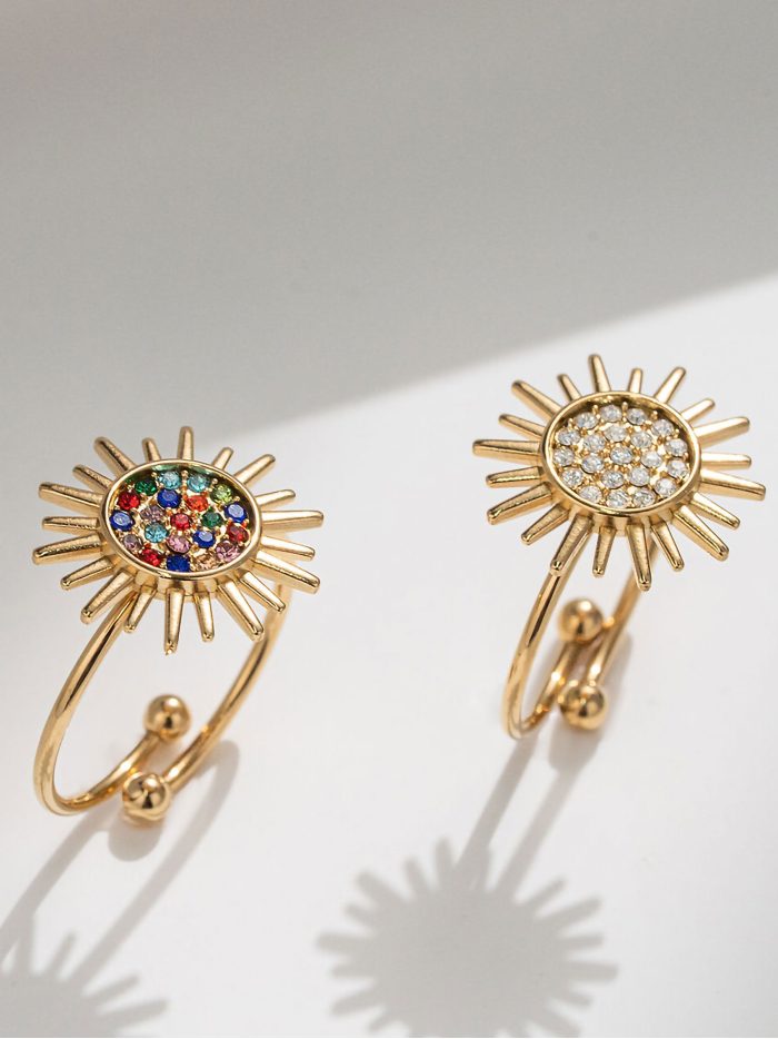 Anillo sol radiante con circonitas - Acero inoxidable