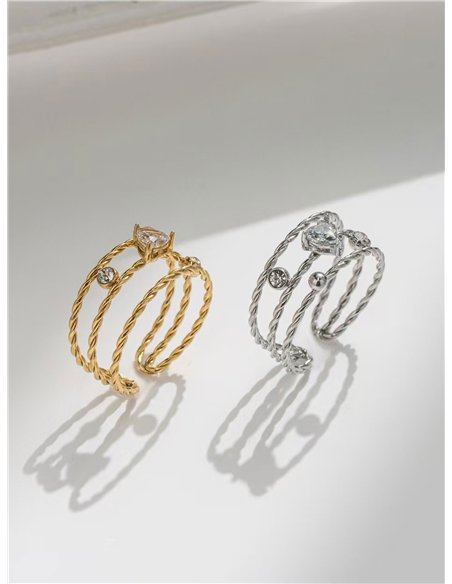 Anillo triple aros con circonitas - Acero inoxidable