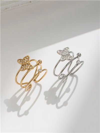 Anillo mariposa con circonitas - Acero inoxidable