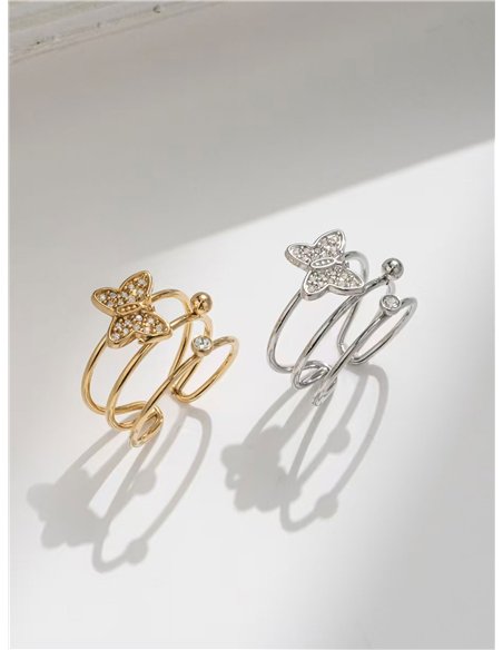Anillo mariposa con circonitas - Acero inoxidable