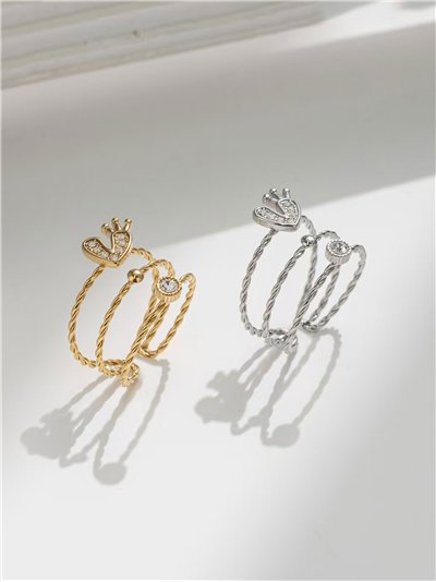 Anillo corona con circonitas - Acero inoxidable