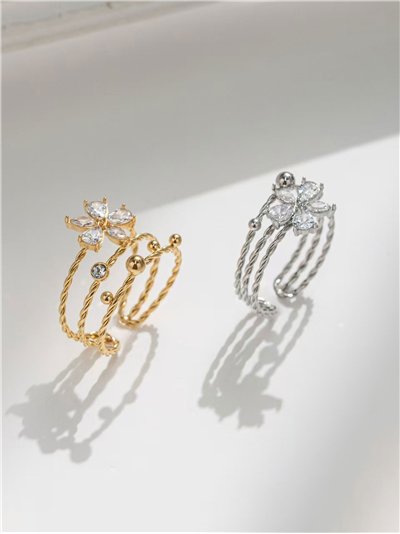 Anillo flor con circonitas - Acero inoxidable