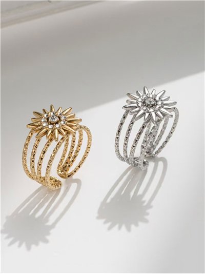 Anillo sol radiante con circonitas - Acero inoxidable