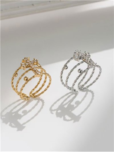 Anillo cruz con circonitas - Acero inoxidable