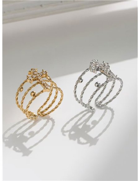 Anillo cruz con circonitas - Acero inoxidable