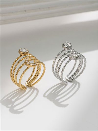 Anillo luna con circonitas - Acero inoxidable