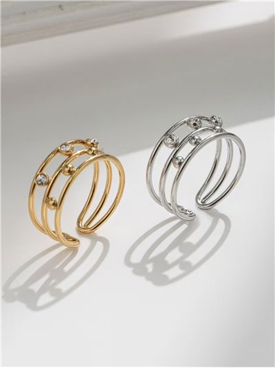 Anillo triple aros con circonitas - Acero inoxidable