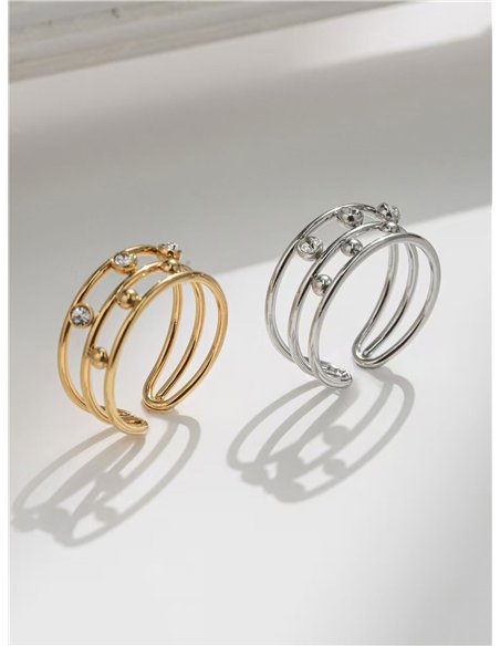 Anillo triple aros con circonitas - Acero inoxidable