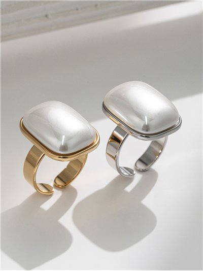 Anillo cuadrado perla - Acero inoxidable