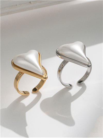 Anillo corazón perla - Acero inoxidable