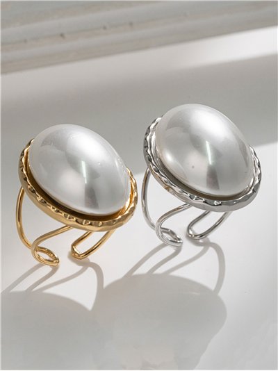 Anillo perla ovalada - Acero inoxidable