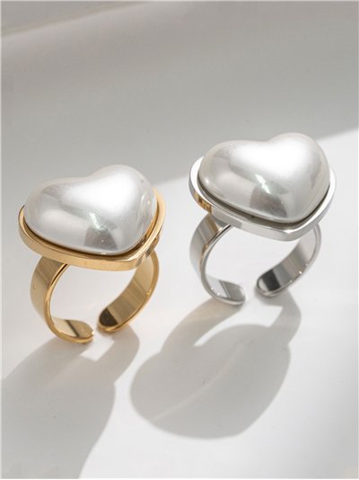 Anillo corazón perla - Acero inoxidable