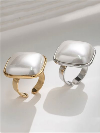 Anillo cuadrado perla - Acero inoxidable