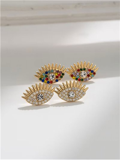 Pendientes ojo con circonitas - Acero inoxidable
