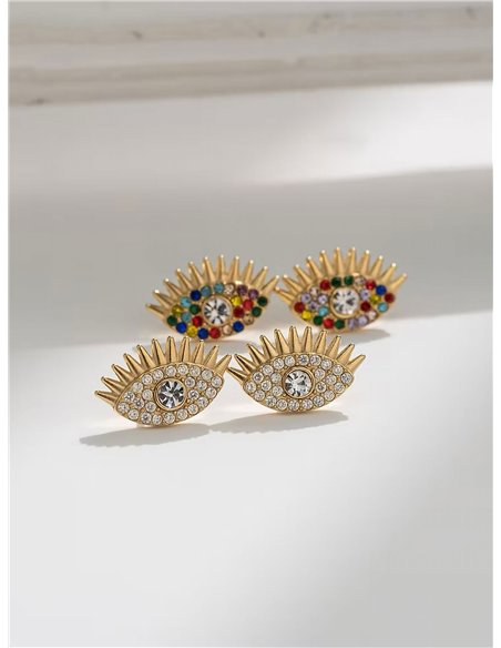 Pendientes ojo con circonitas - Acero inoxidable