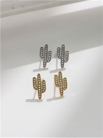 Pendientes cactus perlas - Acero inoxidable