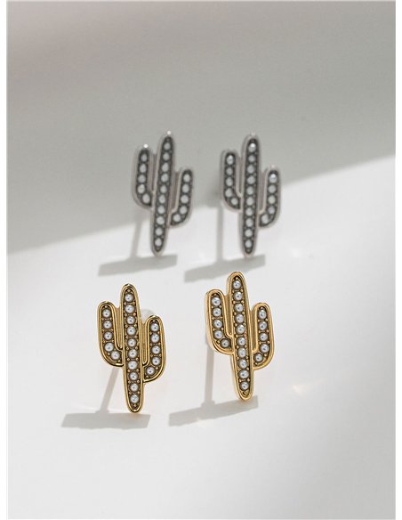 Pendientes cactus perlas - Acero inoxidable