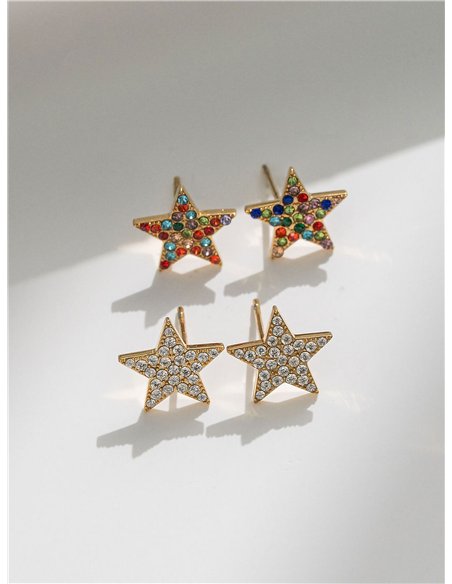 Pendientes estrella con circonitas - Acero inoxidable