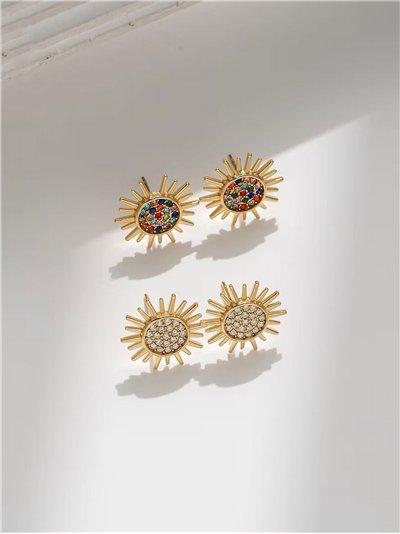 Pendientes sol con circonitas - Acero inoxidable