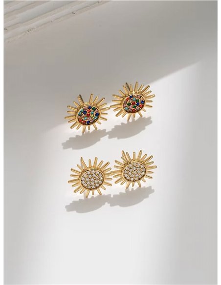 Pendientes sol con circonitas - Acero inoxidable
