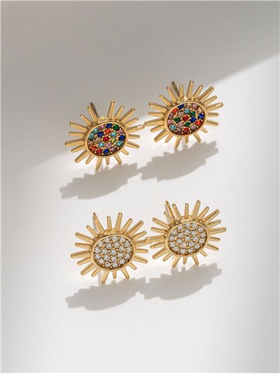 Pendientes sol con circonitas - Acero inoxidable 2
