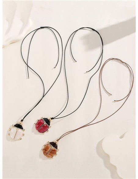 Collar cuerda colgante mariquita de resina