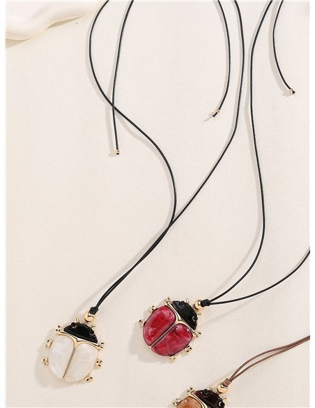 Collar cuerda colgante mariquita de resina