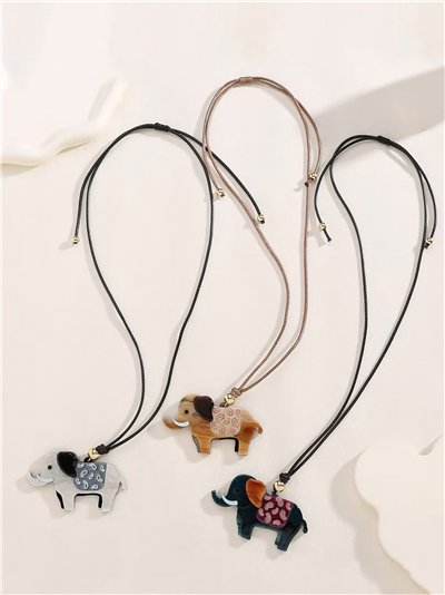 Collar cuerda colgante elefante de resina