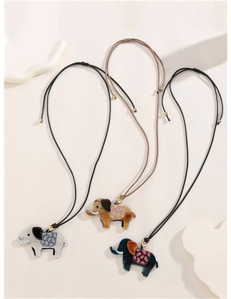 Collar cuerda colgante elefante de resina