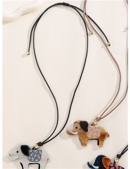 Collar cuerda colgante elefante de resina
