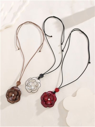 Collar cuerda colgante flor de resina