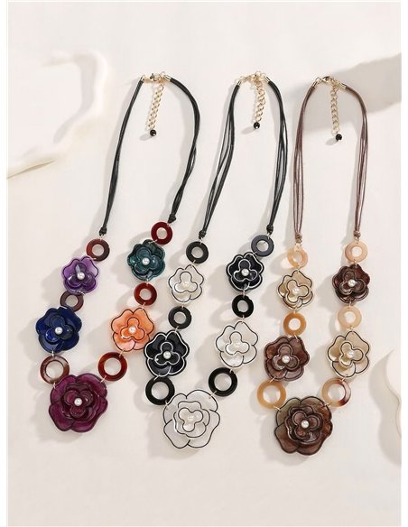 Collar cuerda flores múltiples de resina