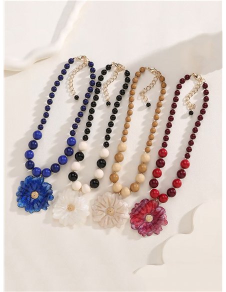 Collar abalorios colgante flor de resina