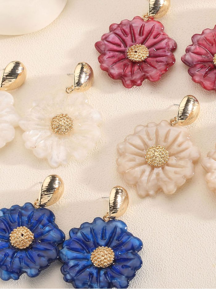 Pendientes flor de resina - Acero inoxidable